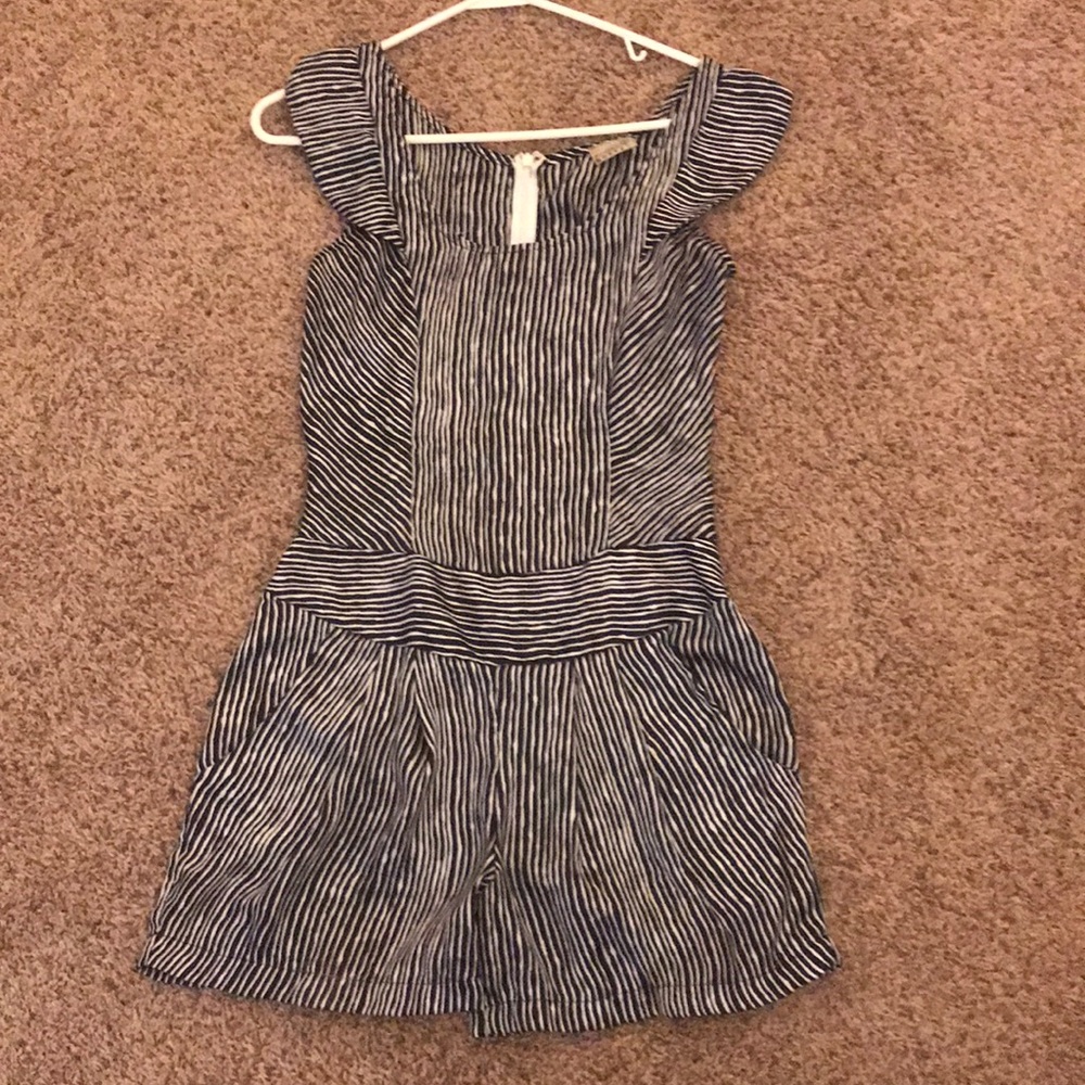 Silk navy and white striped romper